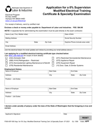 Form F500-097-000 Application for a 0% Supervision Modified Electrical Training Certificate &amp; Specialty Examination - Washington, Page 2