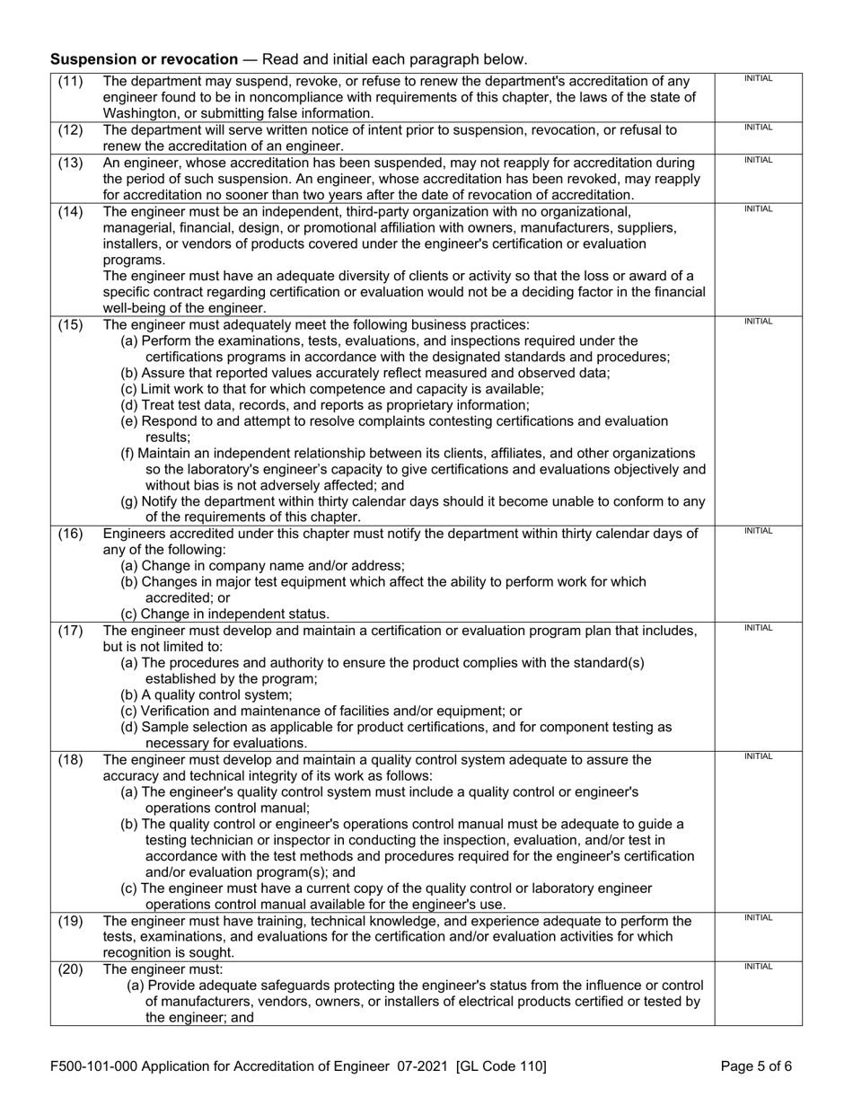 Form F500-101-000 Application for Accreditation of Engineer to Approve Industrial Utilization Equipment - Washington, Page 5