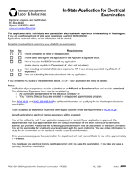 Form F626-001-000 In-state Application for Electrician Examination - Washington