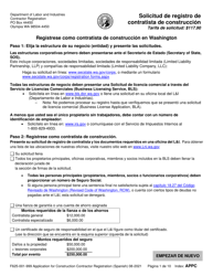 Formulario F625-001-999 Solicitud De Registro De Contratista De Construccion - Washington (Spanish)