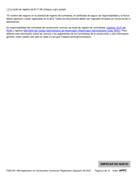 Formulario F625-001-999 Solicitud De Registro De Contratista De Construccion - Washington (Spanish), Page 2