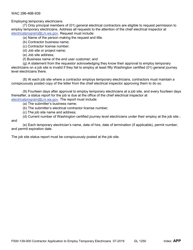 Form F500-139-000 Contractor Application for Approval to Employ Temporary Electricians - Washington, Page 2
