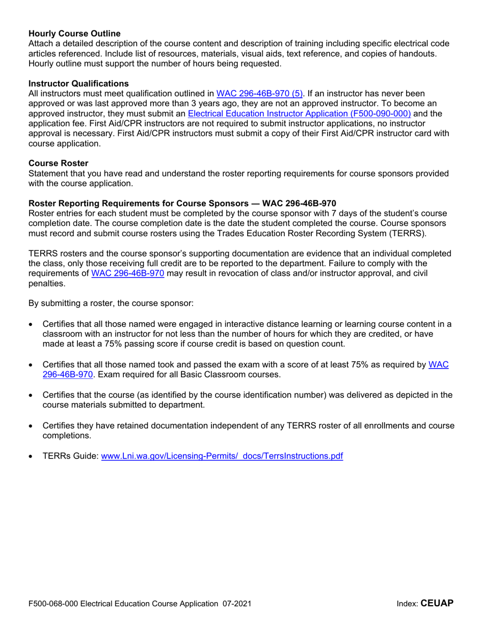 Form F500-068-000 Electrical Education Course Application - Washington, Page 2
