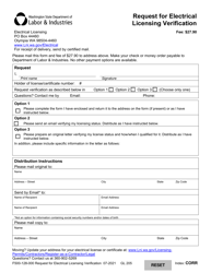 Document preview: Form F500-128-000 Request for Electrical Licensing Verification - Washington