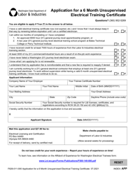 Document preview: Form F626-011-000 Application for a 6 Month Unsupervised Electrical Training Certificate - Washington