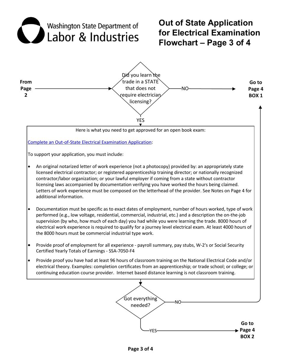 Form F626-009-000 Out of State Application for Electrical Examination - Washington, Page 3
