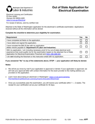 Form F626-009-000 Out of State Application for Electrical Examination - Washington, Page 5