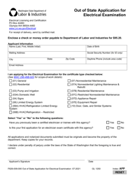 Form F626-009-000 Out of State Application for Electrical Examination - Washington, Page 6