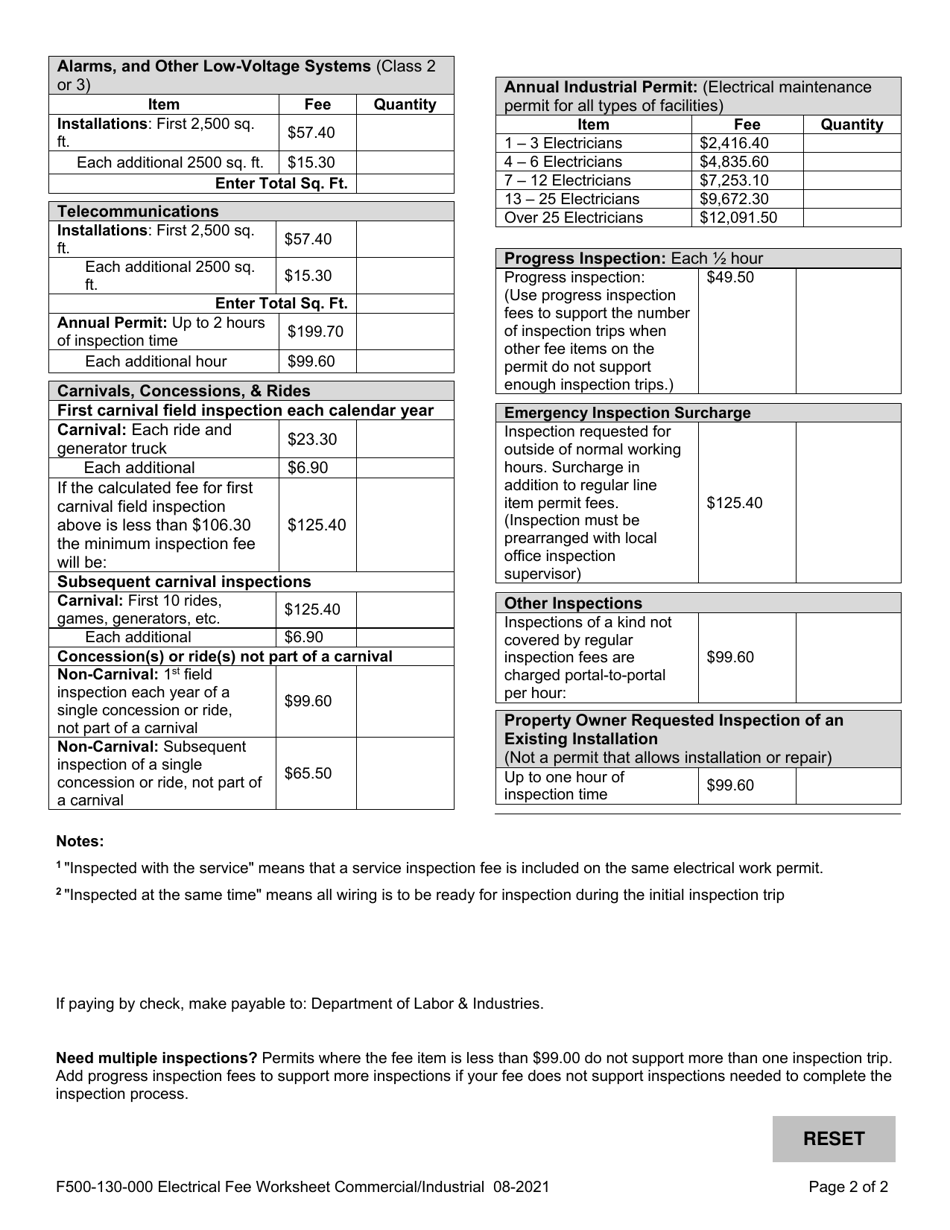 Form F500-094-000 Property Owner Electrical Work Permit Application - Washington, Page 4