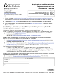 Form F500-018-000 Application for Electrical or Telecommunications Contractor License - Washington