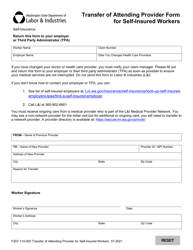 Document preview: Form F207-114-000 Transfer of Attending Provider Form for Self-insured Workers - Washington