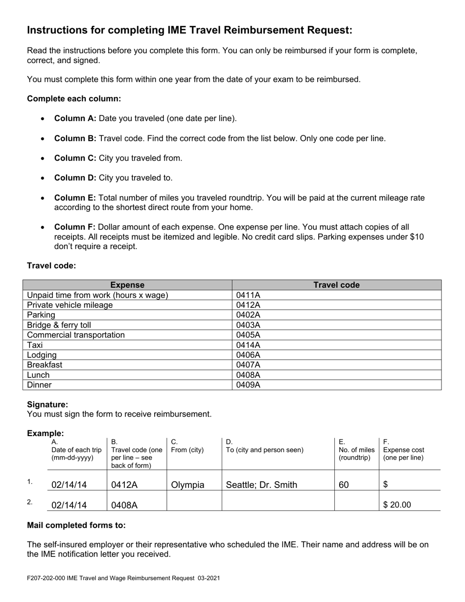 Form F207-202-000 Independent Medical Exam (Ime) Travel and Wage Reimbursement Request - Washington, Page 4