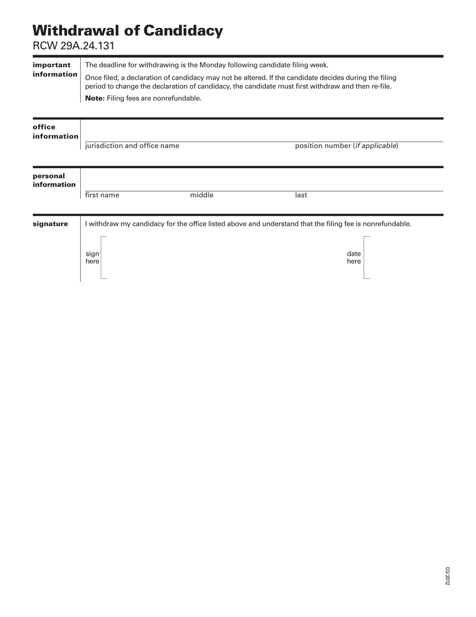 Withdrawal of Candidacy - Washington, Page 1