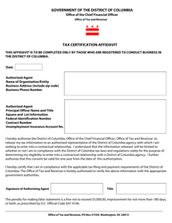 Document preview: Tax Certification Affidavit - Washington, D.C.
