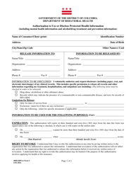 DBH-HIPAA Form 3 &quot;Authorization to Use or Disclose Protected Health Information&quot; - Washington, D.C.