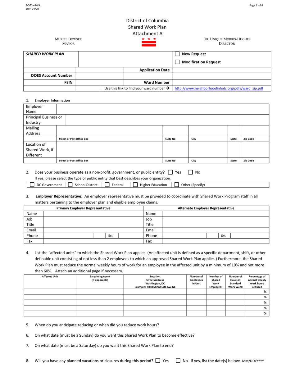 Washington, D.C. Shared Work Plan - Fill Out, Sign Online and Download ...