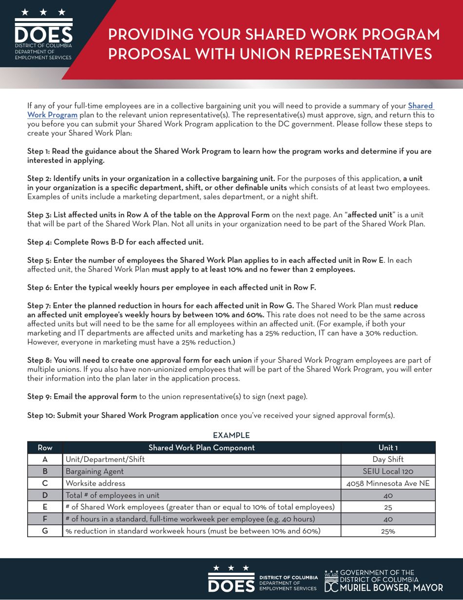 Washington, D.C. Collective Bargaining Unit Approval Form - Shared Work ...