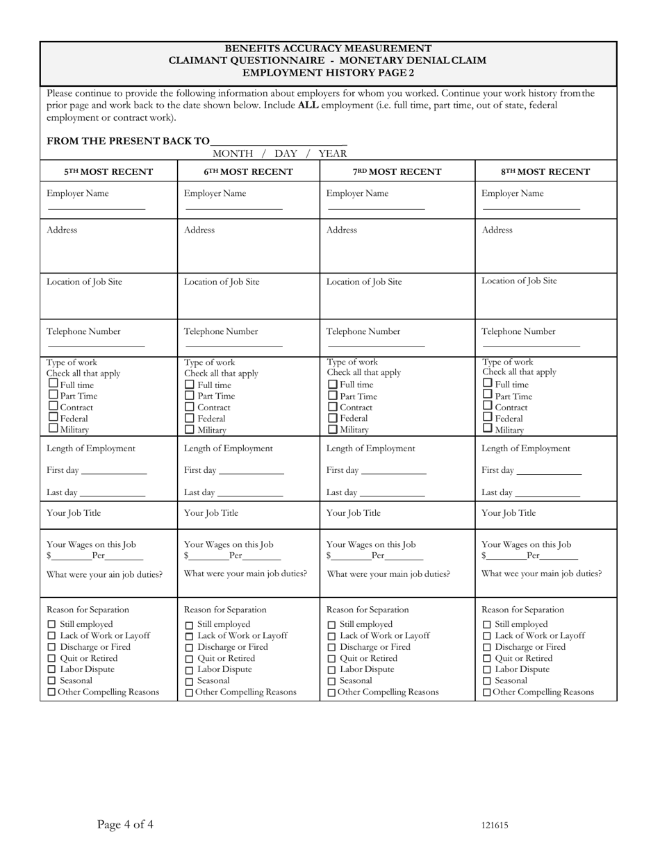 Benefits Accuracymeasurement Claimant Questionnaire - Monetary Denial Claim - Washington, D.C., Page 4