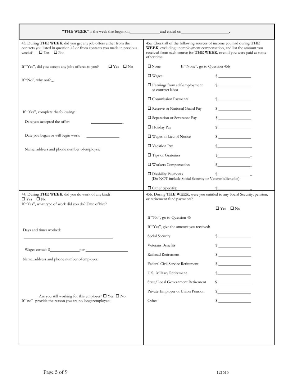 Benefits Accuracy Measurement Claimant Questionnaire - Paid Claim - Washington, D.C., Page 5