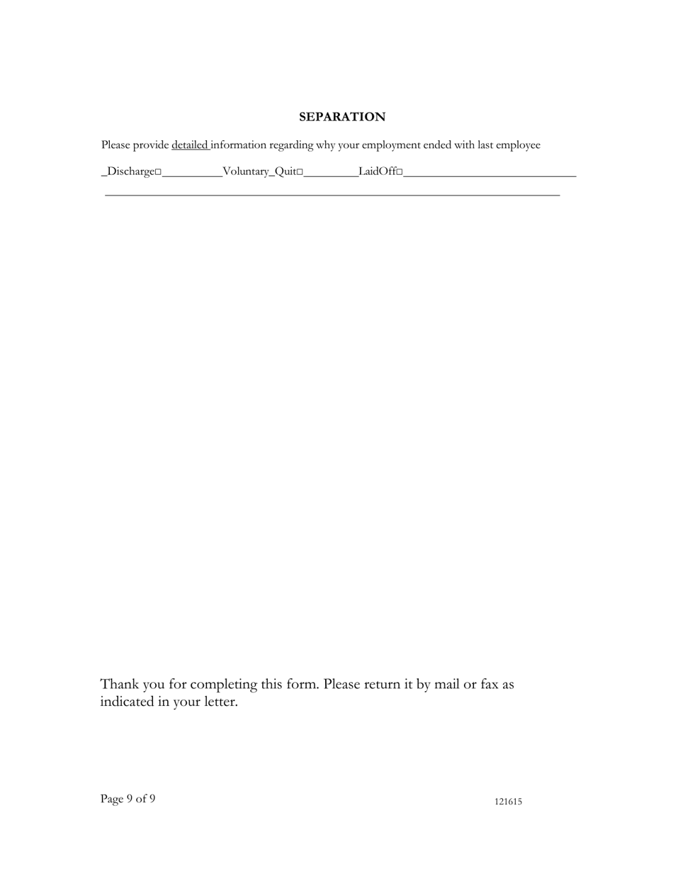 Benefits Accuracy Measurement Claimant Questionnaire - Paid Claim - Washington, D.C., Page 9