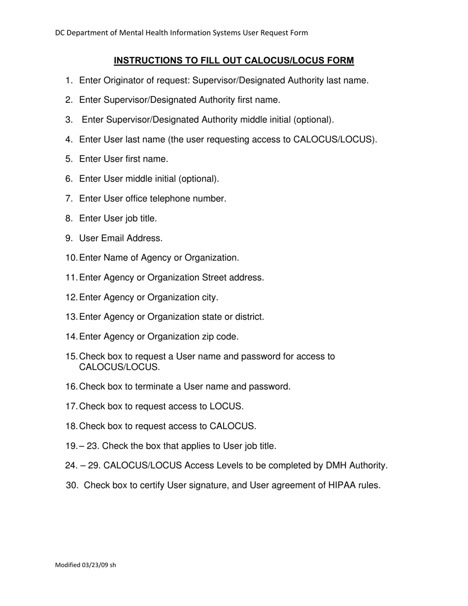 Calocus / Locus User Account or Termination Request - Washington, D.C., Page 2