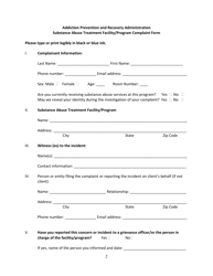 Addiction Prevention and Recovery Administration Substance Abuse Treatment Facility/Program Complaint Form - Washington, D.C., Page 2
