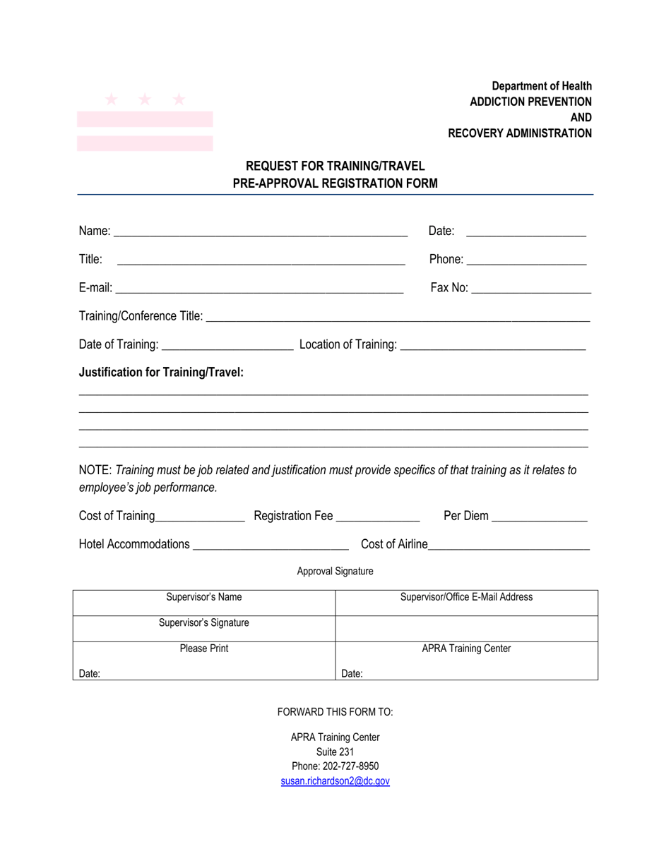 Washington, D.C. Request for Training/Travel Preapproval Registration