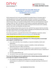 Dfhv Accessibility Advisory Committee Membership Application - Washington, D.C.