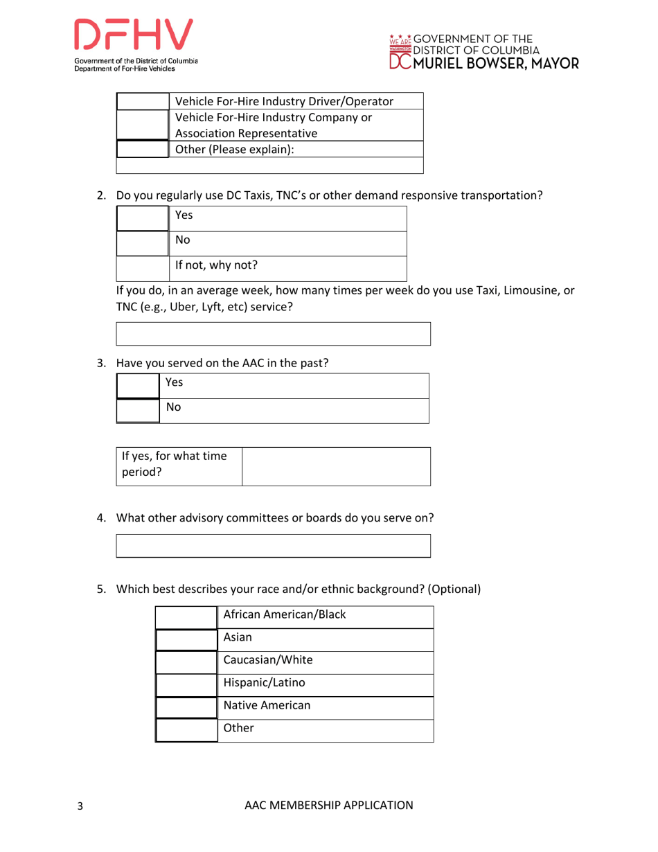 Dfhv Accessibility Advisory Committee Membership Application - Washington, D.C., Page 3