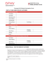 Transport Dc Dialysis Exemption Form - Washington, D.C.