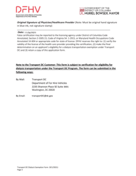 Transport Dc Dialysis Exemption Form - Washington, D.C., Page 3
