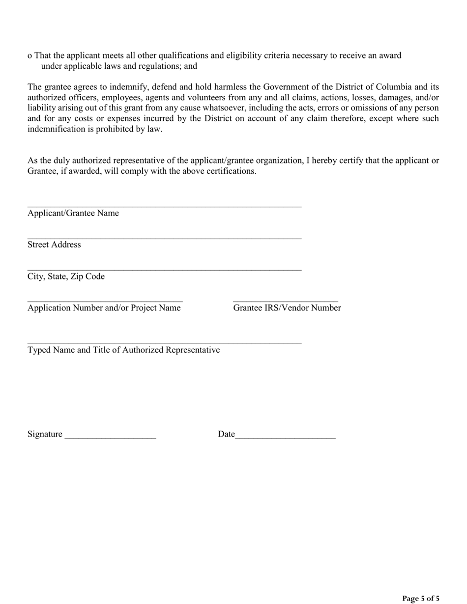 Appendix I Promises, Certifications, and Assurances - Washington, D.C., Page 5