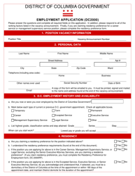 Form DC2000 &quot;Employment Application&quot; - Washington, D.C.