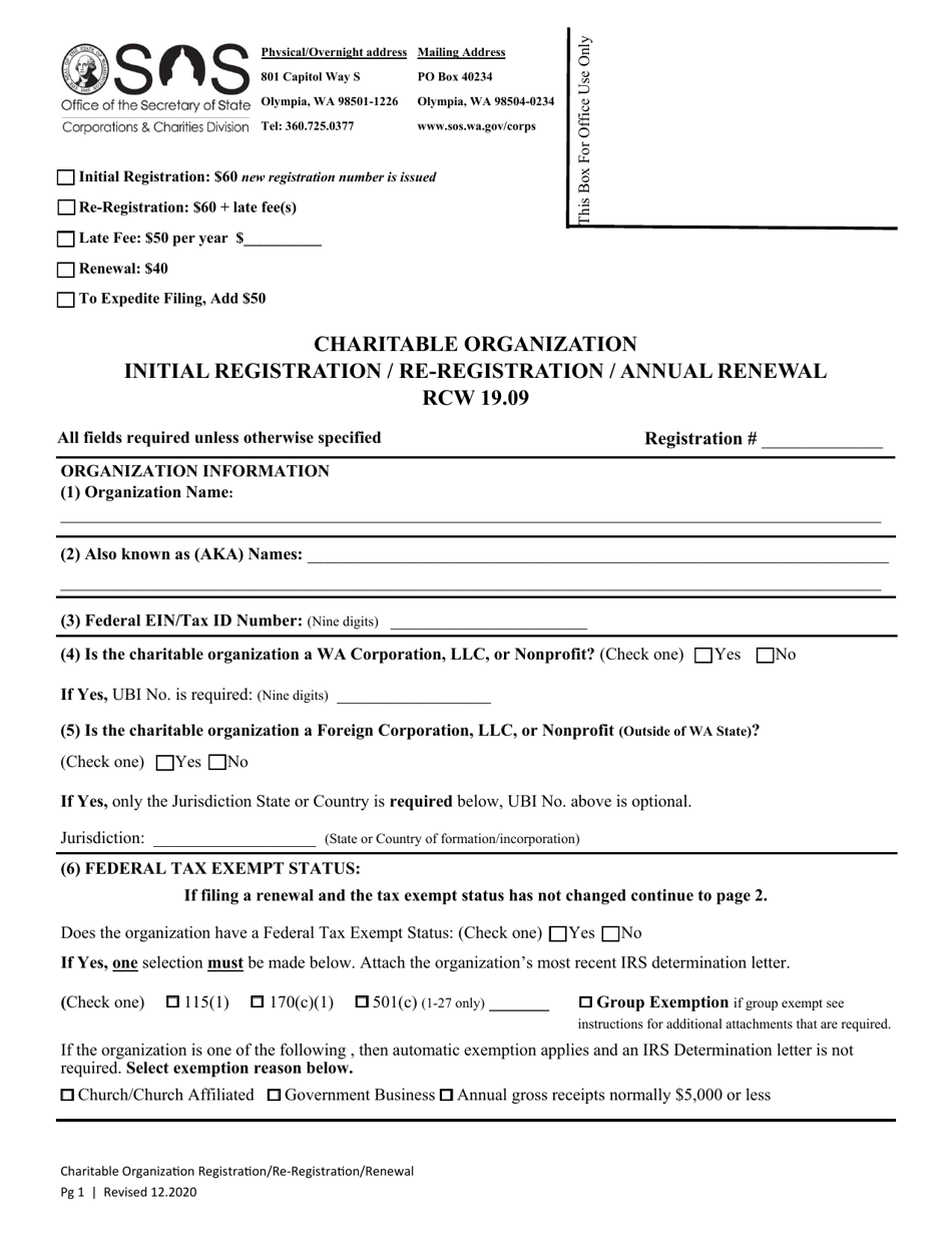 Charitable Organization Initial Registration / Re-registration / Annual Renewal - Washington, Page 6