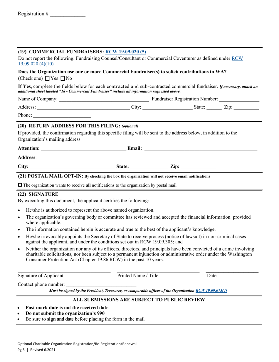 Charitable Organization Optional Initial Registration / Re-registration / Annual Renewal - Washington, Page 10