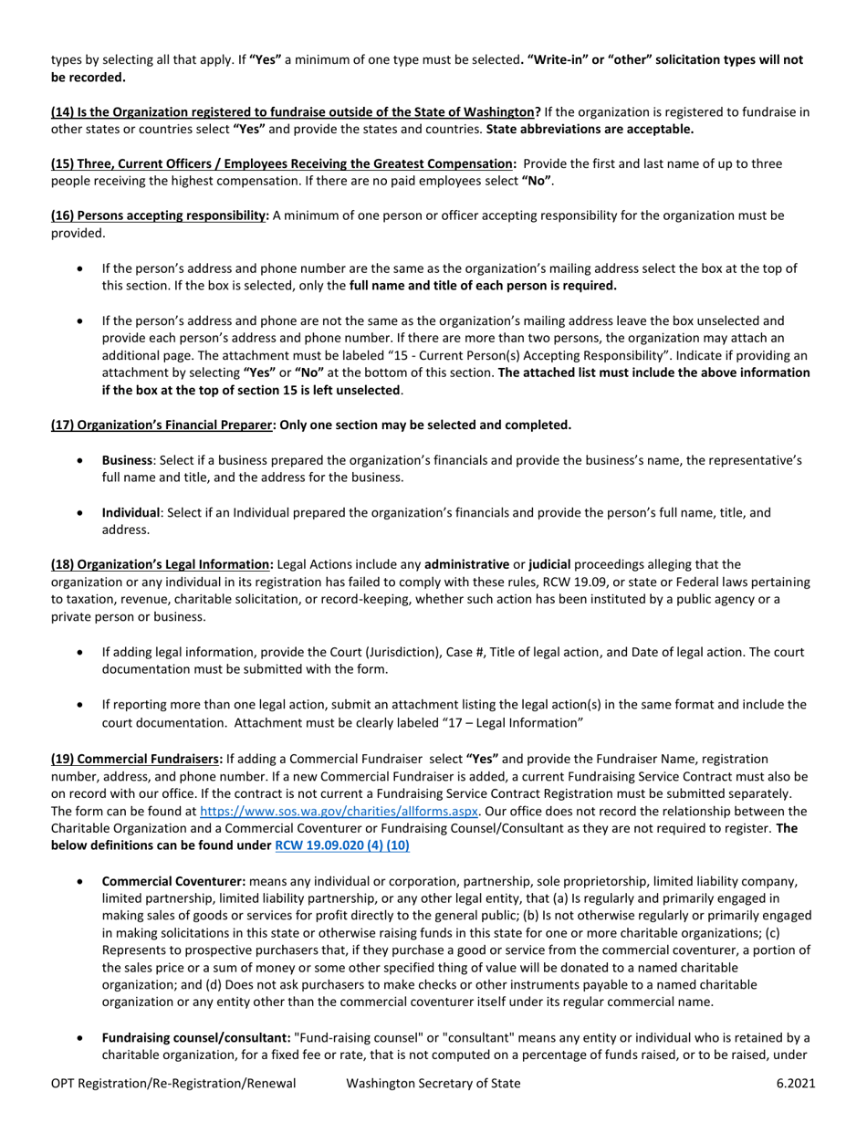 Charitable Organization Optional Initial Registration / Re-registration / Annual Renewal - Washington, Page 4
