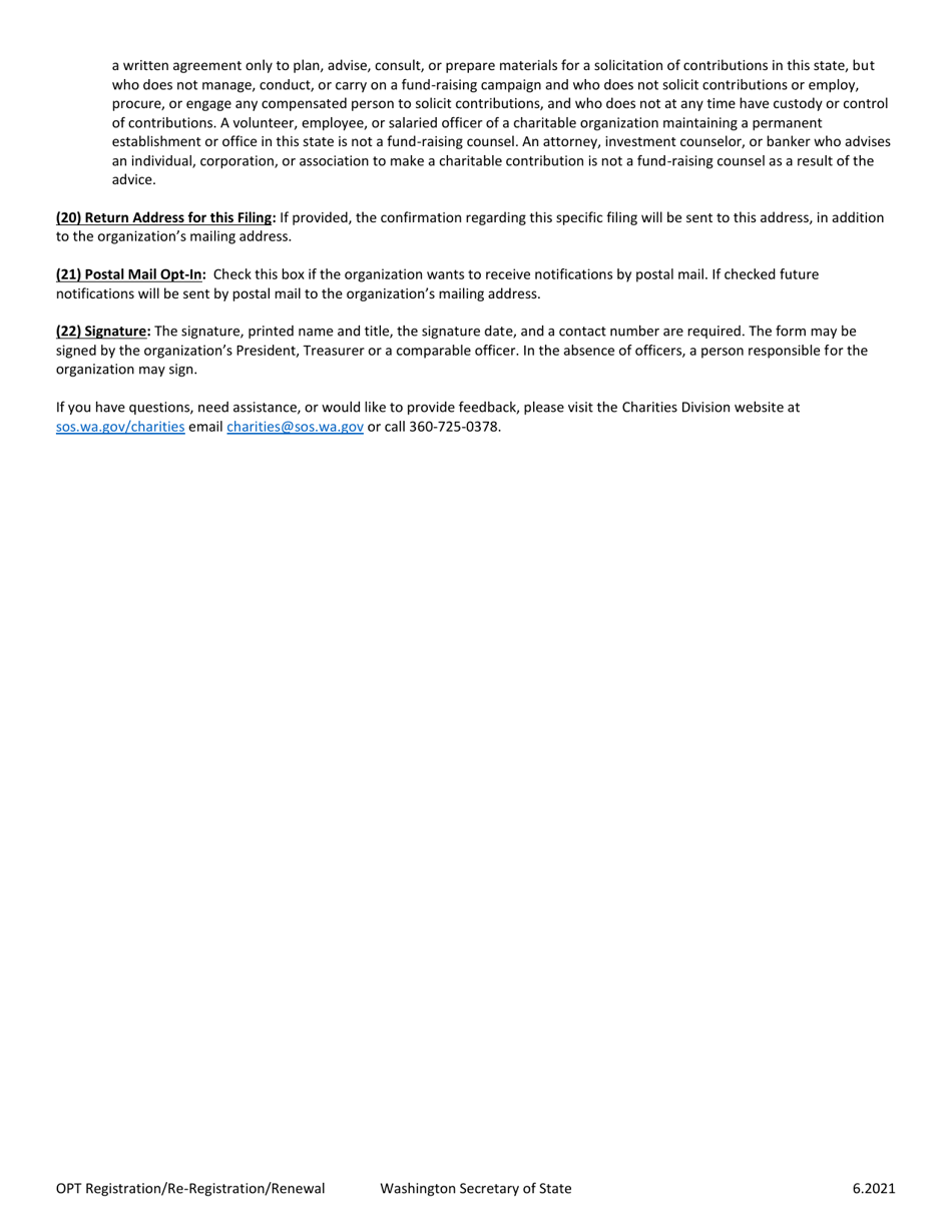 Charitable Organization Optional Initial Registration / Re-registration / Annual Renewal - Washington, Page 5