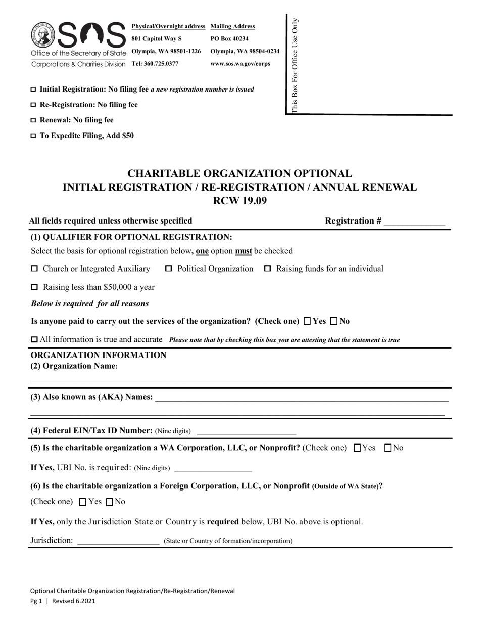 Charitable Organization Optional Initial Registration / Re-registration / Annual Renewal - Washington, Page 6