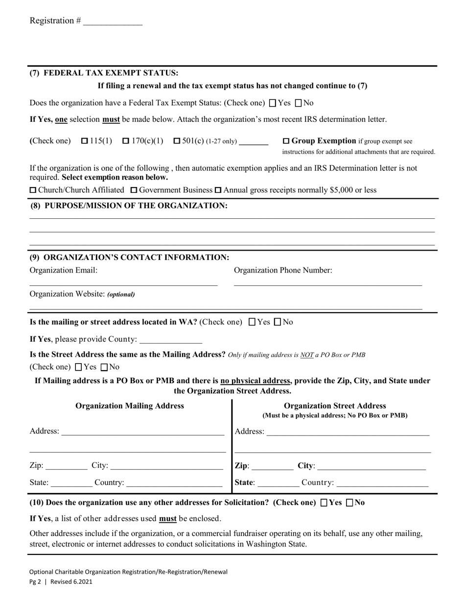 Charitable Organization Optional Initial Registration / Re-registration / Annual Renewal - Washington, Page 7