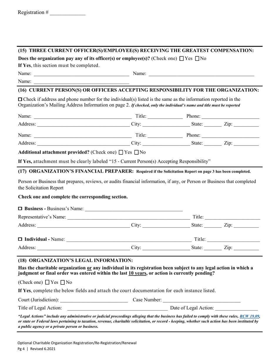 Charitable Organization Optional Initial Registration / Re-registration / Annual Renewal - Washington, Page 9
