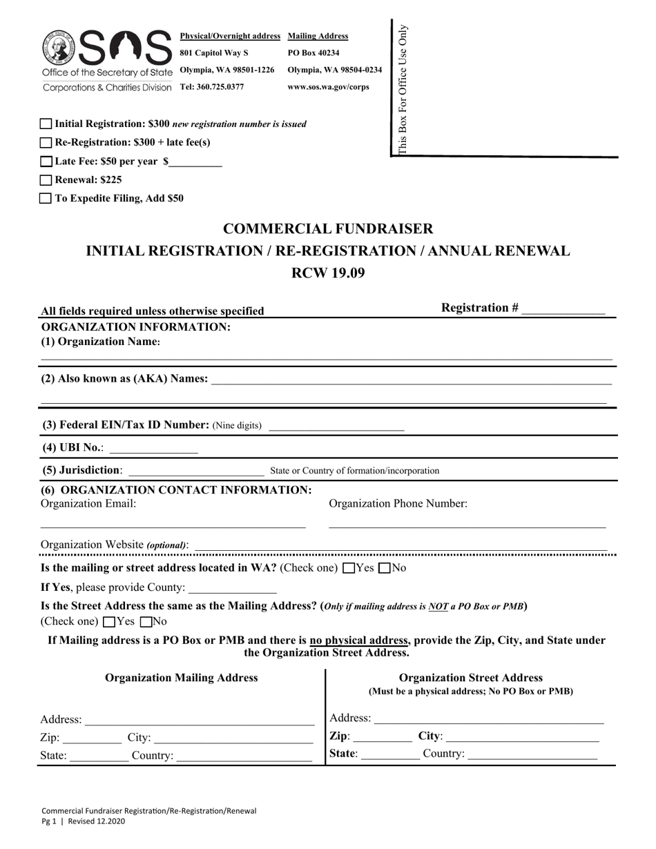 Commercial Fundraiser Initial Registration / Re-registration / Annual Renewal - Washington, Page 5