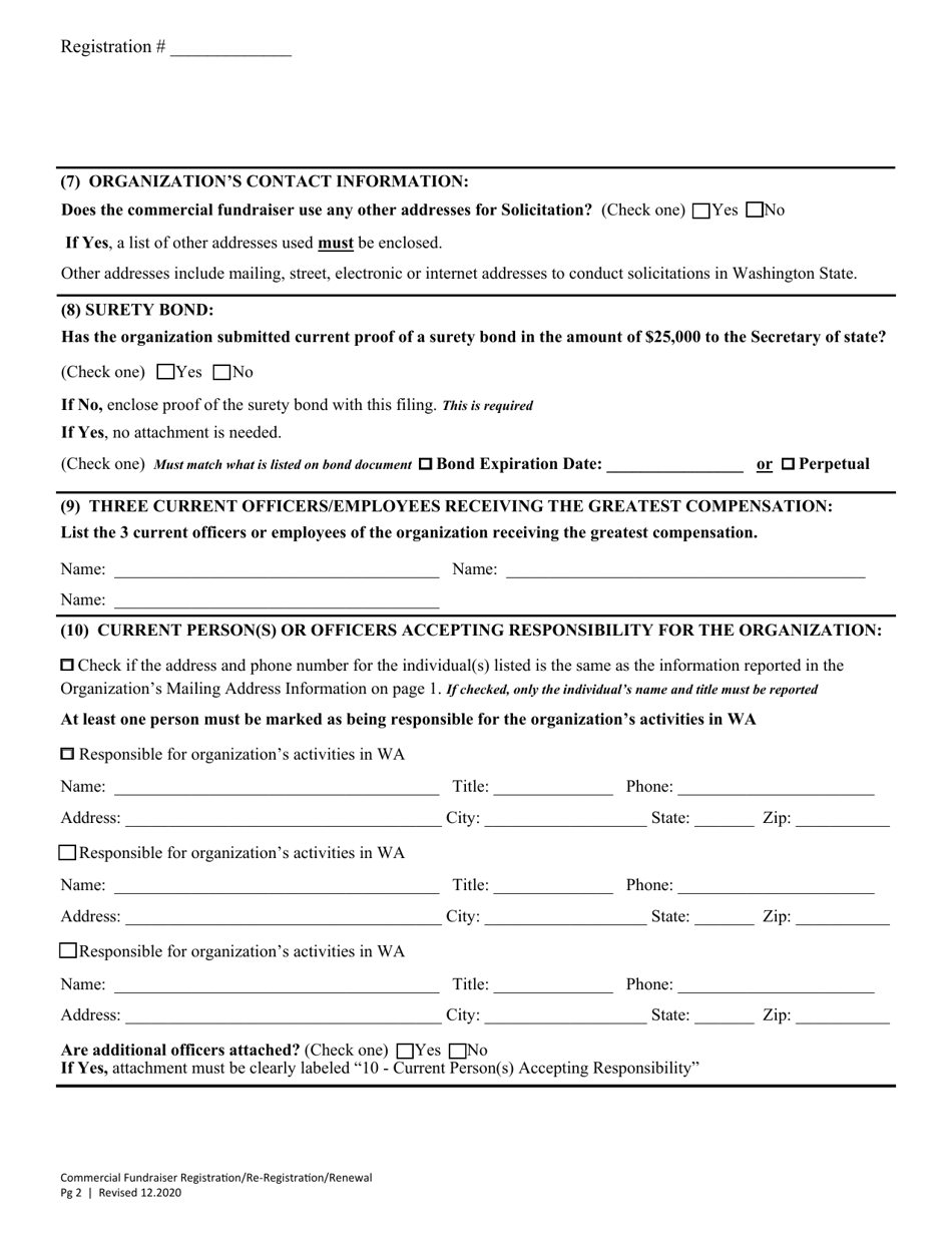 Commercial Fundraiser Initial Registration / Re-registration / Annual Renewal - Washington, Page 6