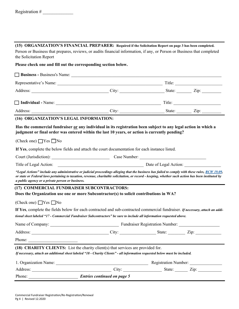 Commercial Fundraiser Initial Registration / Re-registration / Annual Renewal - Washington, Page 8