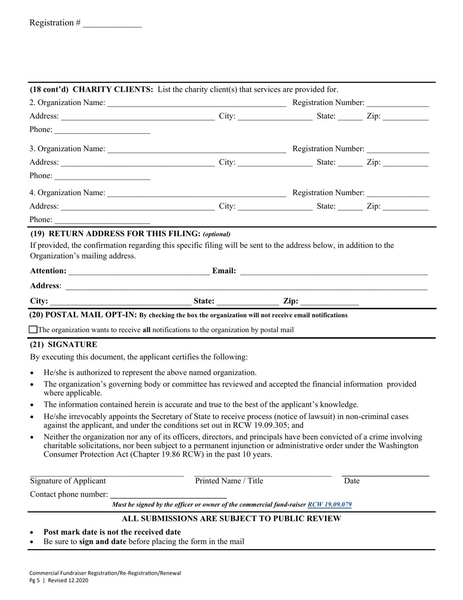 Commercial Fundraiser Initial Registration / Re-registration / Annual Renewal - Washington, Page 9