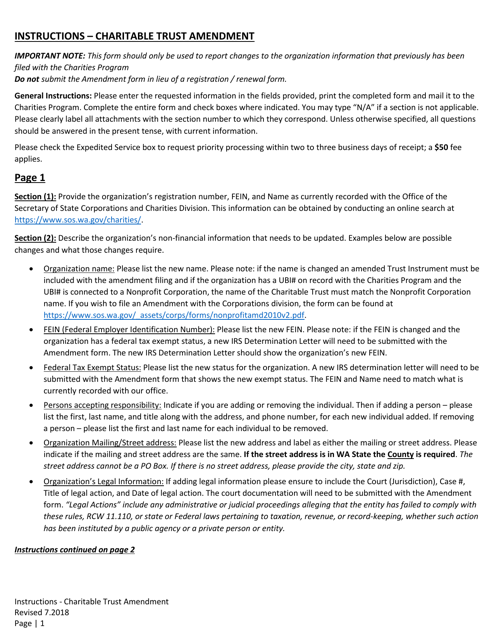 Charitable Trust Amendment - Washington Download Pdf