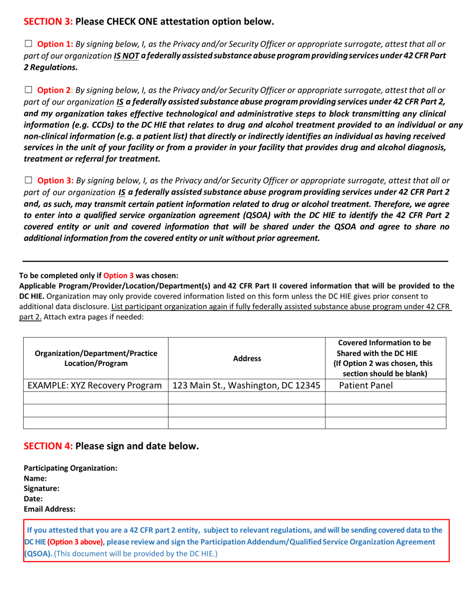 CPC-Hie Substance Use Disorder Attestation Form - Washington, D.C., Page 2
