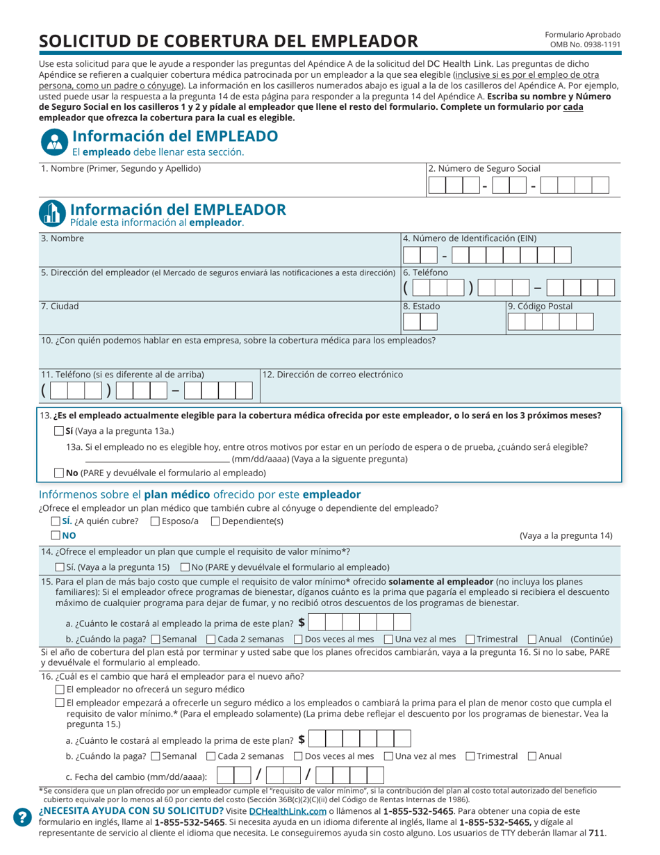 Solicitud Para La Cobertura De Salud Y Ayuda Para El Pago De Costos - Washington, D.C. (Spanish), Page 10