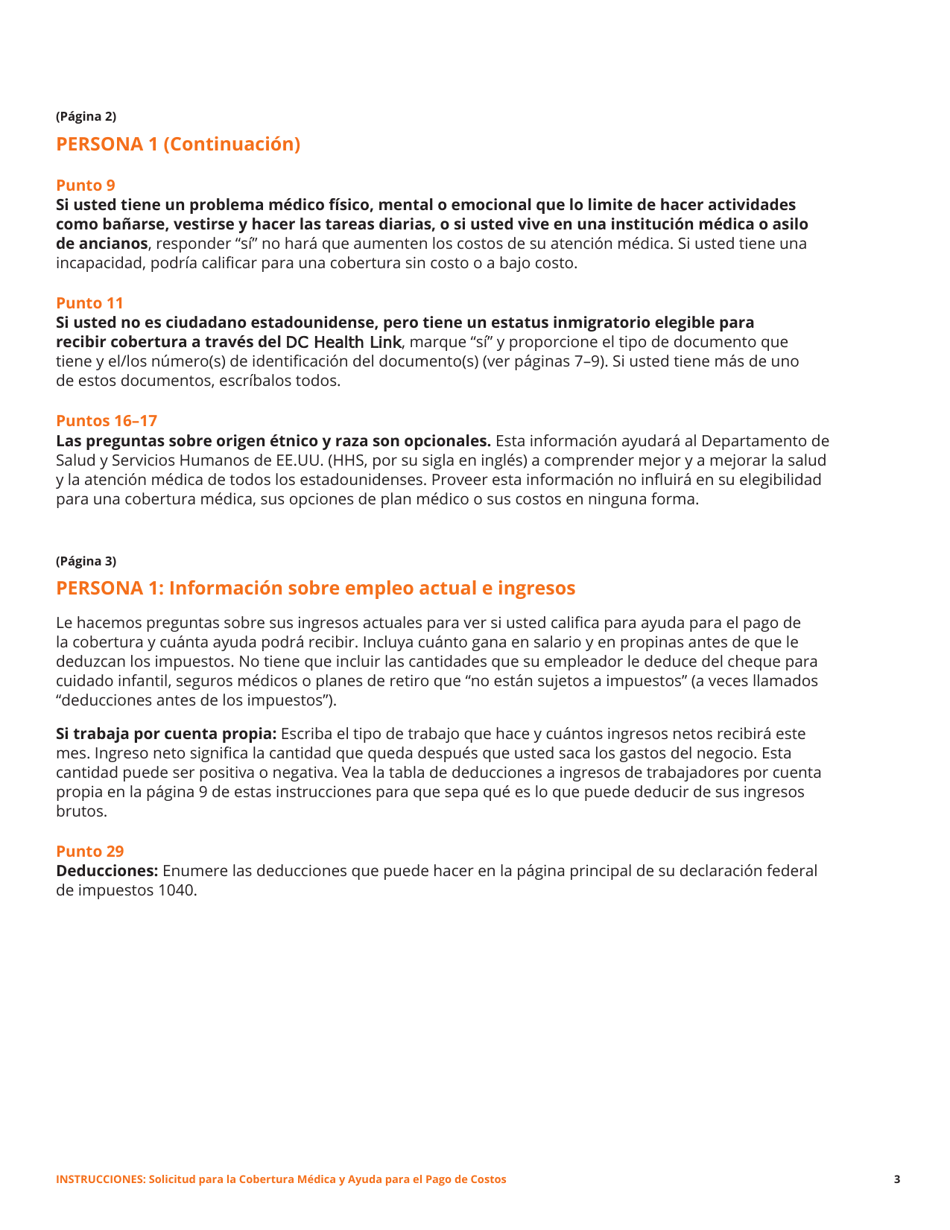 Solicitud Para La Cobertura De Salud Y Ayuda Para El Pago De Costos - Washington, D.C. (Spanish), Page 15