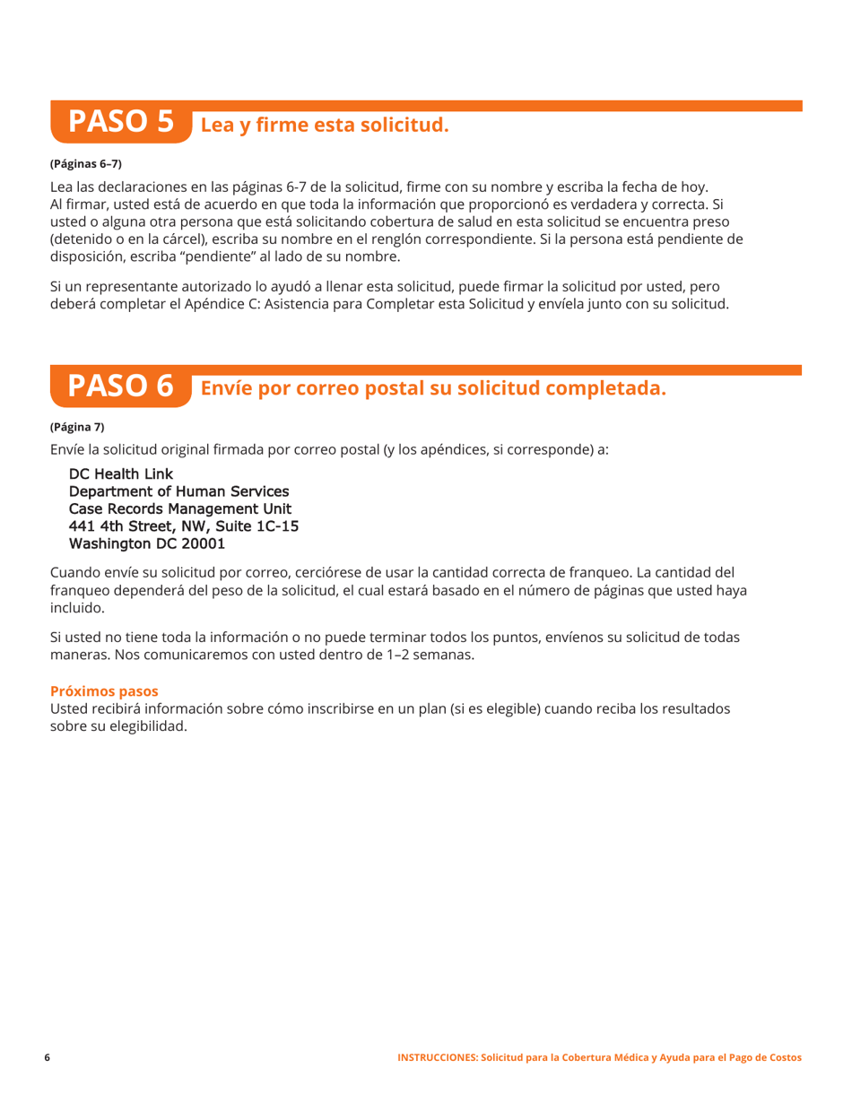 Solicitud Para La Cobertura De Salud Y Ayuda Para El Pago De Costos - Washington, D.C. (Spanish), Page 18