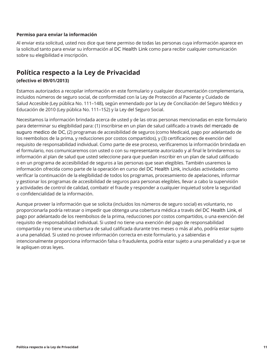 Solicitud Para La Cobertura De Salud Y Ayuda Para El Pago De Costos - Washington, D.C. (Spanish), Page 23